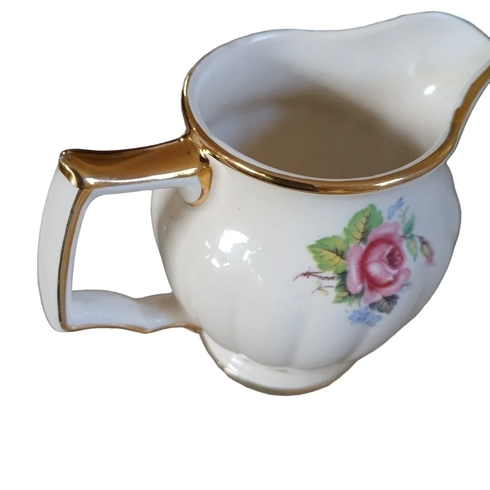 Vintage Sadler Creamer Flowers in Basket Ribbed, Gold Trim Grapes and Roses